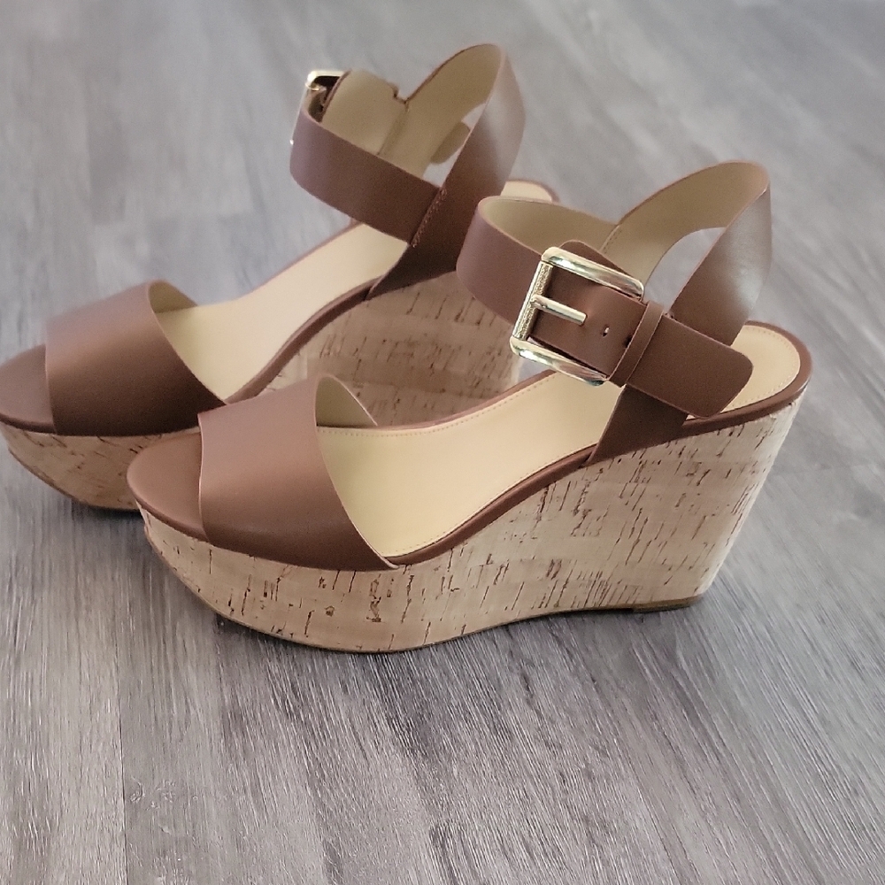 Michael Kors Brown Wedge Sandals with Ankle Strap - Picture 3 of 10